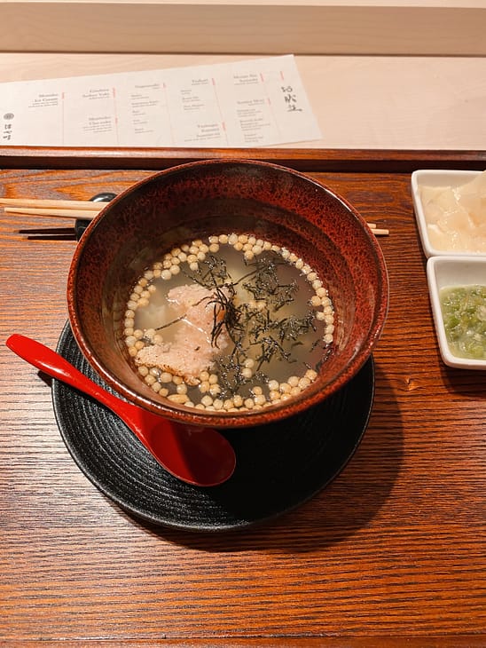 Mentaiko Cha-zuke
spicy pollock roe over rice with dash broth and green tea