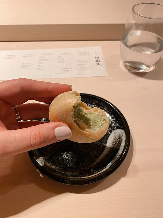 Monaka Ice Cream
green tea ice cream enclosed in wafer shell