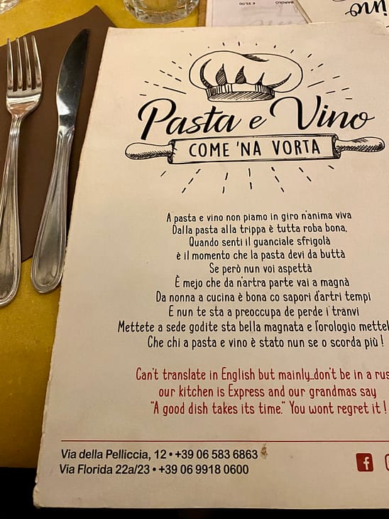 Pasta e Vino- restaurant in Rome, Italy with delicious carbonara