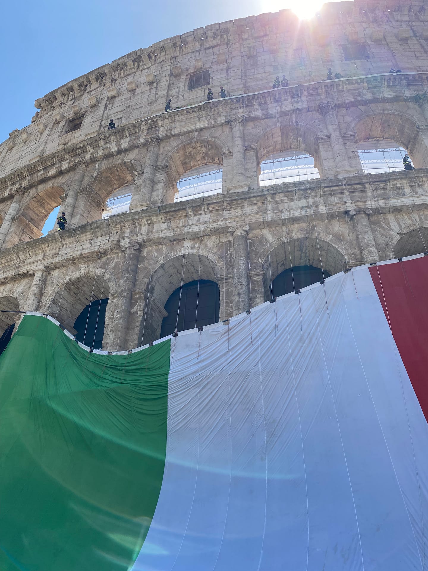 Italian flag on the Coloseum celebrating Italy's Republic Day.