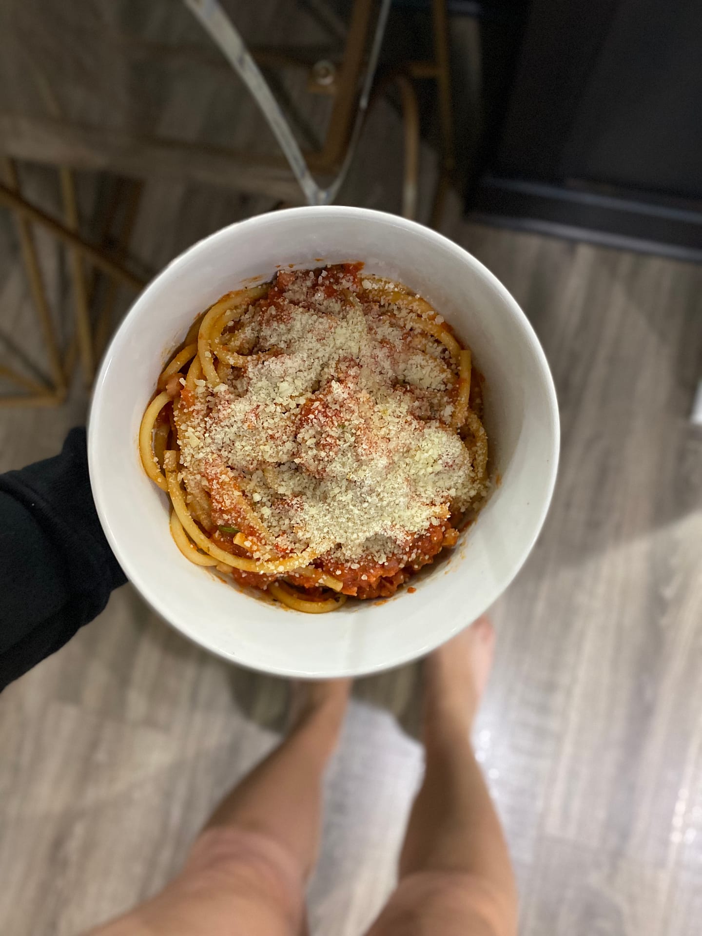 Amatriciana pasta bowl made at home.