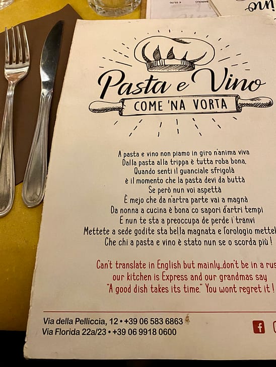 Pasta e Vino- restaurant in Rome, Italy with delicious carbonara 