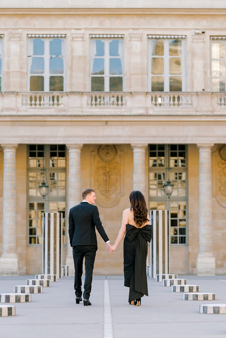 dina and Scott walking outside of Palais-Royal