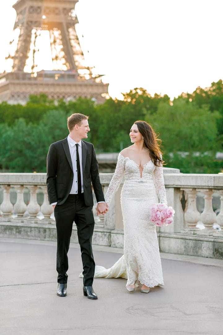 dina and scott strolling across the Bir-Hakaiem bridge