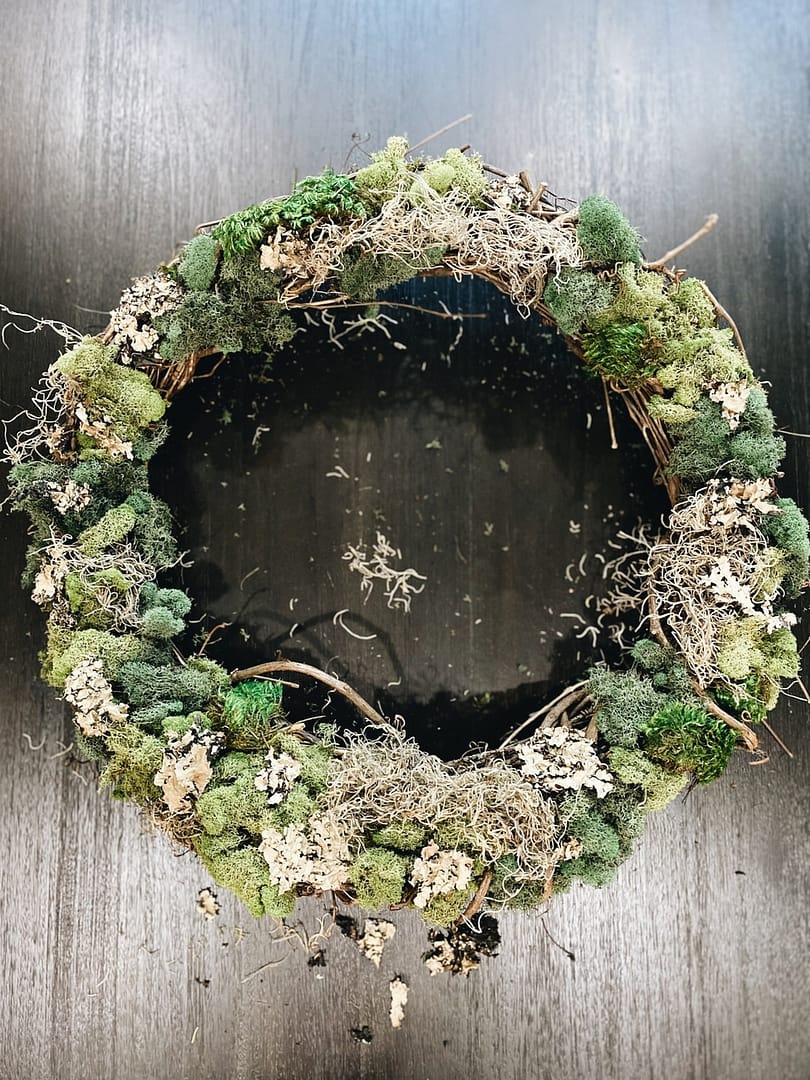 door wreath with moss