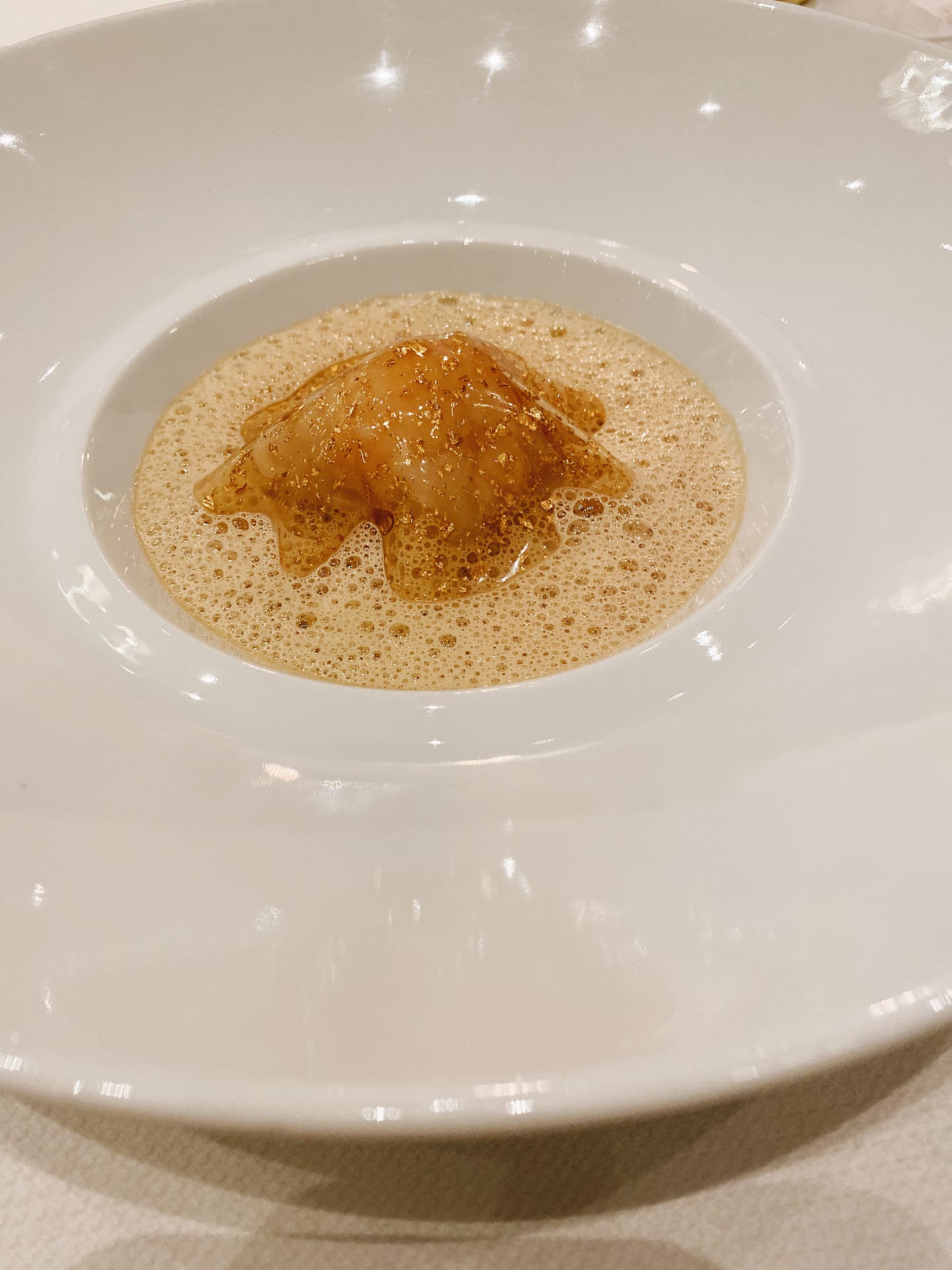 LANGOUSTINE: Ravioli, Duck foie gras, thin gold jelly