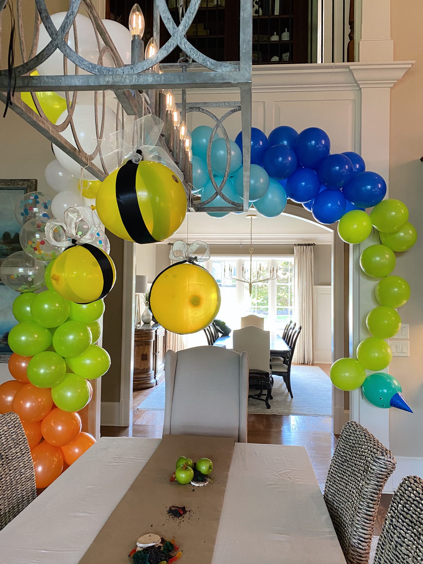 critter balloon arch with caterpillar and bees