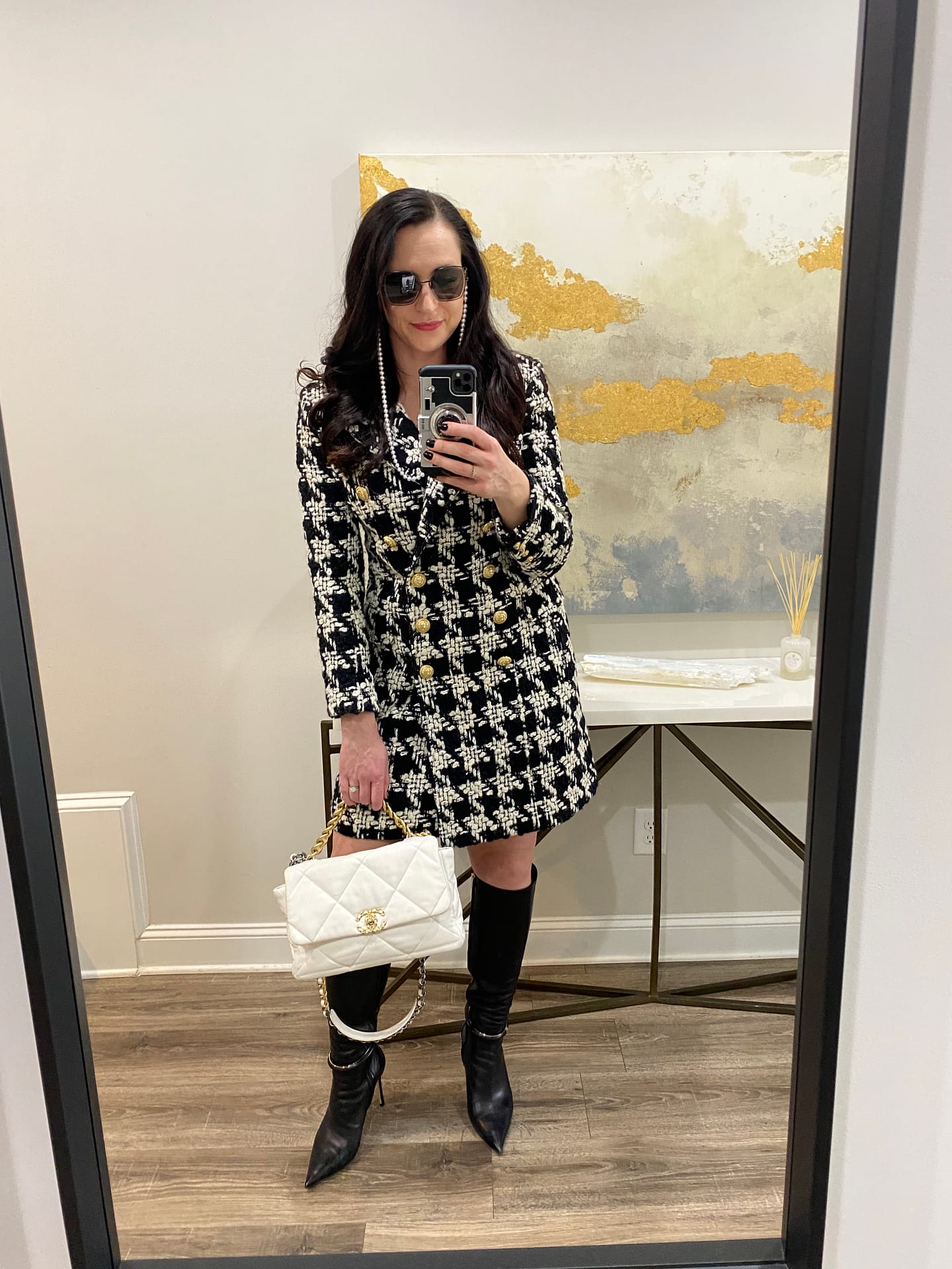 Classic Black and White Houndstooth Coat Look